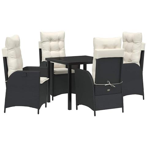 Set da Pranzo per Giardino 5 pcs Nero polyrattan - Foto 1