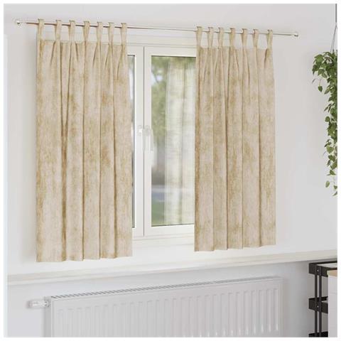 Tenda con tende 2 pcs Crema 175 x 140 cm Velluto - Foto 2