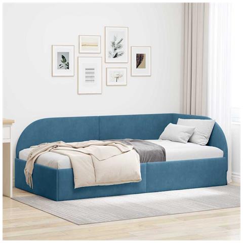 Cornice del letto ad angolo Blu 100 cm x 200 cm Tessuto - Foto 2