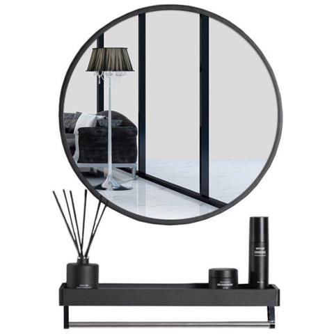 SPECCHIO CON MENSOLA 70CM Nero Rotondo Stile Loft - Foto 1