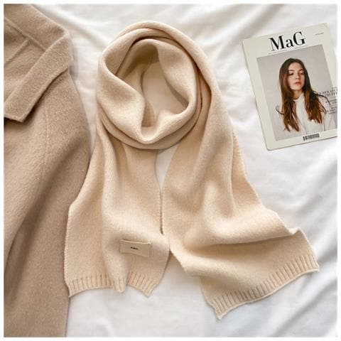 Sciarpa Invernale Calda E Versatile A Tinta Unita - Sciarpa Da Studente In Maglia Beige - Foto 1