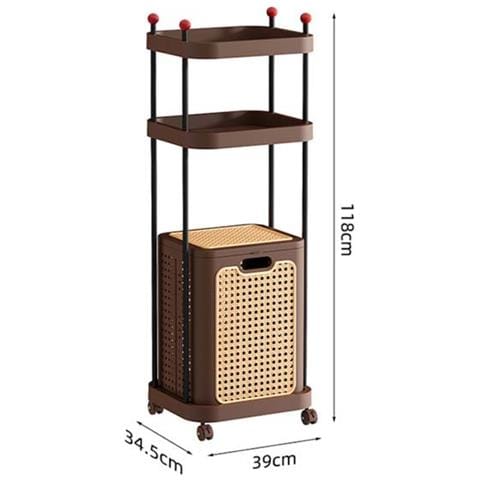 Cesto Portabiancheria In Rattan Con Ripiano - Organizer Mobile, Marrone Retrò - Foto 1