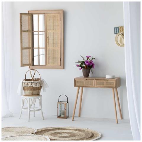 Specchio Con Struttura In Legno E Rete Marrone 73,5x5x118h - Foto 2