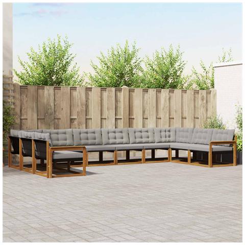 Set di divani da esterno 10 pcs Grigio Naturale e Chiaro - Foto 2