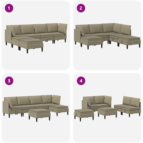 Set di mobili per il soggiorno 6 pcs Cachi Tessuto - Foto 9