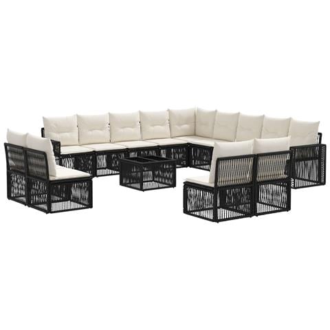 Set Divano da Giardino 14 pcs Nero e Bianco Crema polyrattan - Foto 1