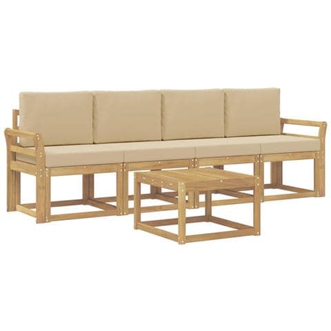 Set di divani da esterno con cuscino 5 pcs Bianco e Beige - Foto 1