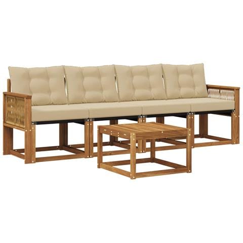 Set di divani da esterno con cuscino 5 pcs Naturale e Beige - Foto 1