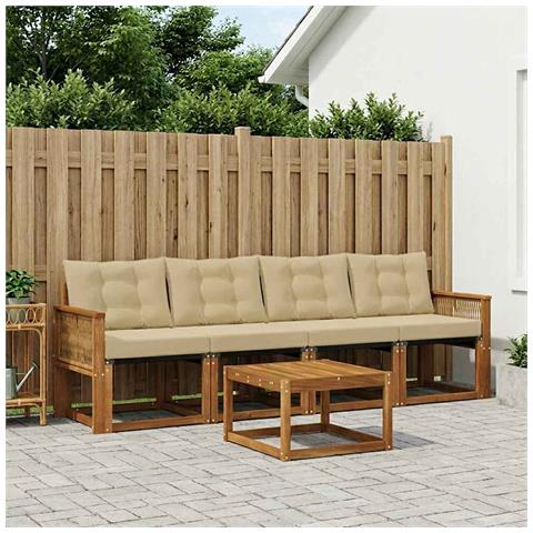 Set di divani da esterno con cuscino 5 pcs Naturale e Beige - Foto 2