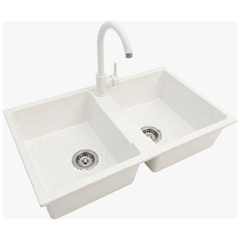 Lavello con 2 Vasche e miscelatore colore Bianco 8651B-B - Foto 1