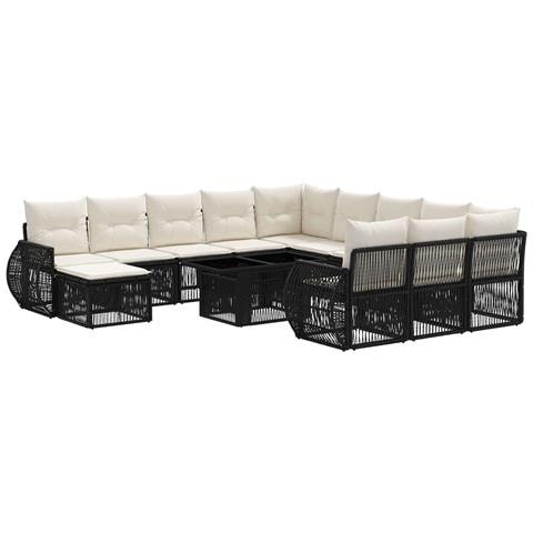 Set Divano da Giardino 13 pz Nero e Bianco Crema polyrattan - Foto 1