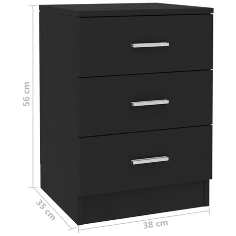 Comodino Nero 38x35x56 cm in Legno Multistrato - Foto 2