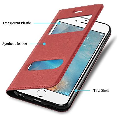 Cadorabo Custodia Compatibile Con Apple Iphone 6 Plus / Iphone 6s Plus In Rosso Zafferano - Coperchio Protettivo Con Chiusura Magnetica, Funzione Stand E 2 Finestre Di Visualizzazione - Foto 2
