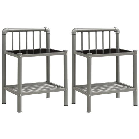 Comodini 2 Pz Grigio E Nero In Metallo E Vetro - Foto 1