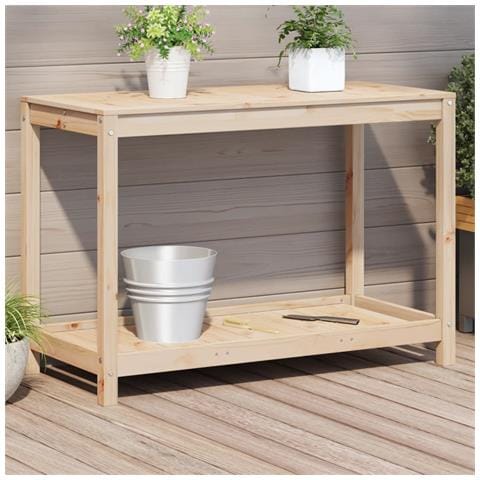 Tavolo Invaso Con Ripiano 108x50x75 Cm Legno Massello Di Pino - Foto 1