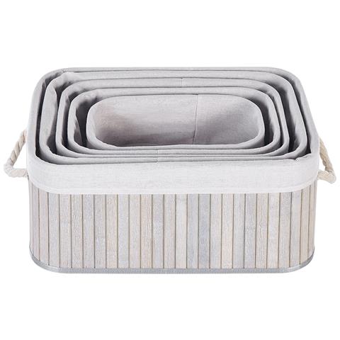 Set Di 5 Cestini Talpe Legno Di Bambù Grigio - Foto 2