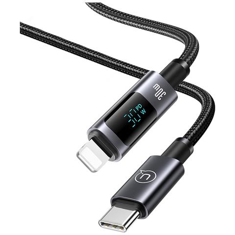 Cavo 30w Usb-c A Lightning 1.2m Modello Display Sf Con Schermo Led, Nero - Foto 2