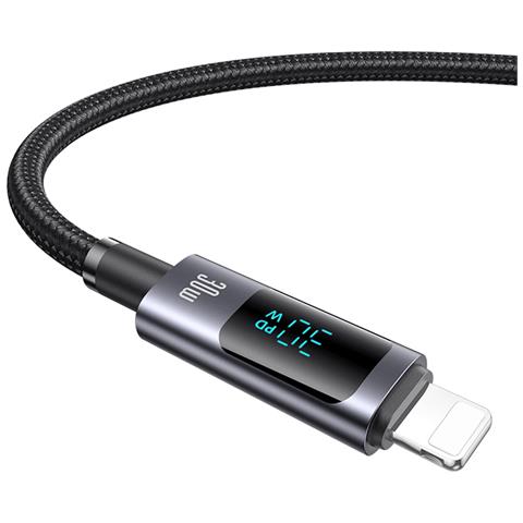 Cavo 30w Usb-c A Lightning 1.2m Modello Display Sf Con Schermo Led, Nero - Foto 3