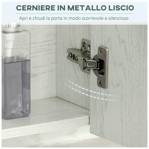 Armadietto Con Specchio A 4 Sezioni Con Ripiani Regolabili, Specchiera Bagno In Legno E Vetro, 90x15x75 Cm, Bianco - Foto 3