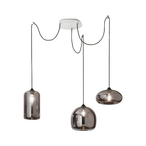 Lampadario A Sospensione Fiona A Led In Metallo E Vetro Soffiato Fumè 3496-47-126 - Foto 1
