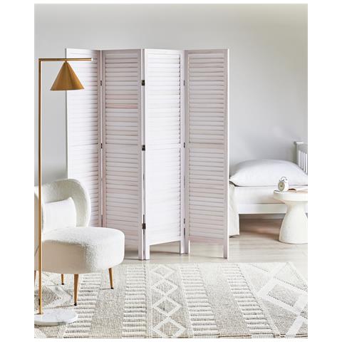 Paravento Avenes 170 X 163 Cm Bianco Sporco Legno - Foto 1