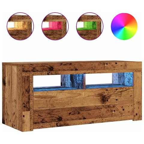 Mobile Porta TV con LED Legno Antico 90x35x40 cm Multistrato - Foto 1