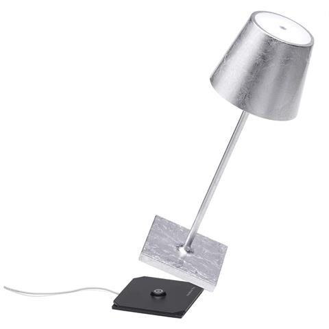 Lampada A Led Da Tavolo Poldina Pro Mini Foglia Argento Ricaricabile E Dimmerabile Con Batteria Fino A 12 Ore - Foto 1