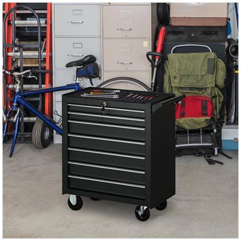 Carrello da Officina con 7 Cassetti, Serratura con Chiavi, Ruote e Maniglia, 69x33x75cm, Nero - Foto 6