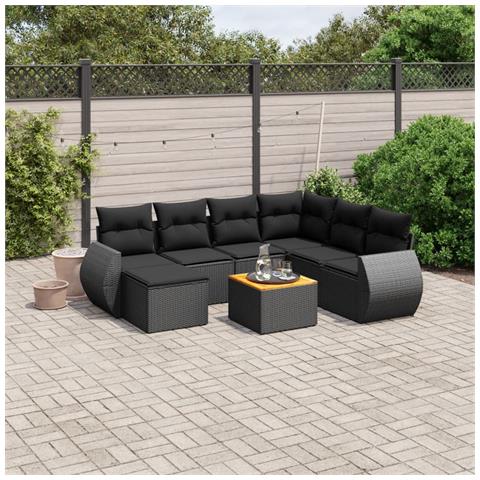 Set Divani Da Giardino Con Cuscini 8 Pz Nero In Polyrattan - Foto 1