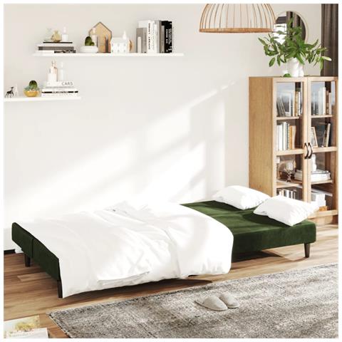 Divano Letto A 2 Posti Verde Scuro In Velluto - Foto 3