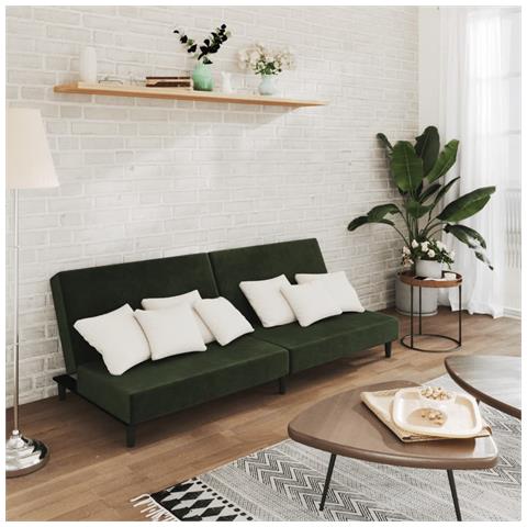 Divano Letto A 2 Posti Verde Scuro In Velluto - Foto 1