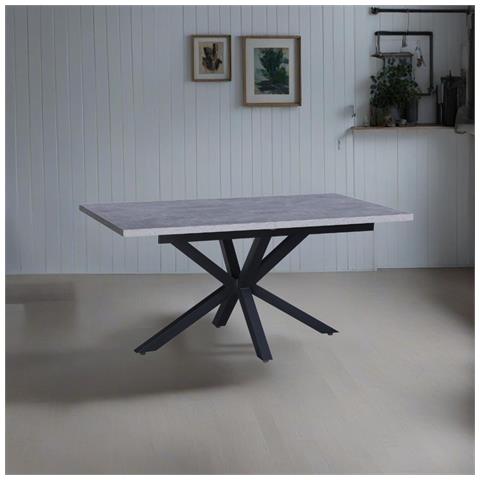 Tavolo Rettangolare Allungabile Rob Con Piano Cemento E Gambe In Metallo Nero - Foto 1