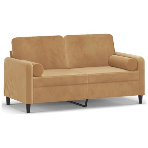 Divano A 2 Posti Con Cuscini Marrone 140 Cm In Velluto - Foto 1