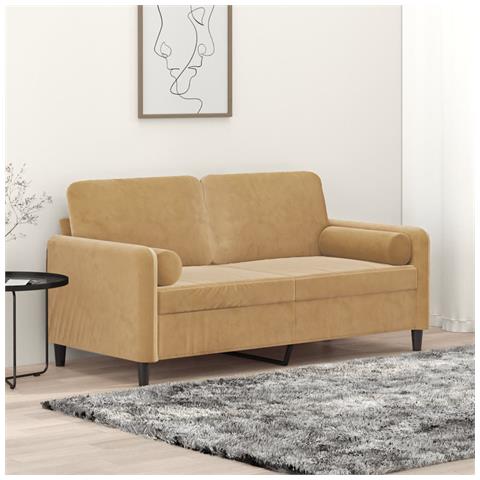 Divano A 2 Posti Con Cuscini Marrone 140 Cm In Velluto - Foto 8