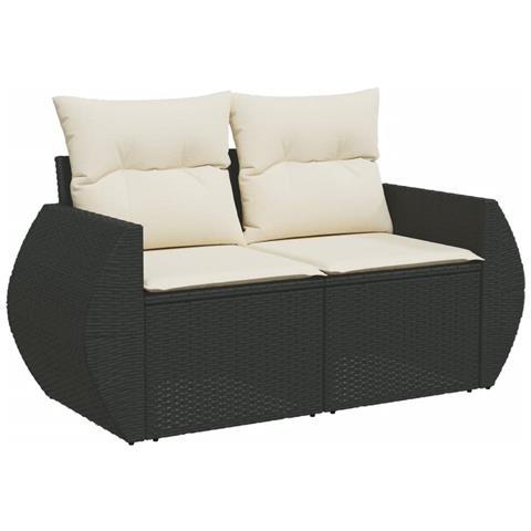 Divano Da Giardino Con Cuscini A 2 Posti Nero In Polyrattan - Foto 1