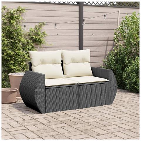 Divano Da Giardino Con Cuscini A 2 Posti Nero In Polyrattan - Foto 2