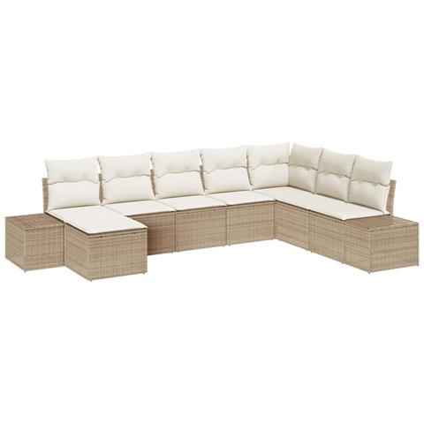 Set di divani da giardino 8 pezzi con cuscini beige in rattan sintetico - Foto 1