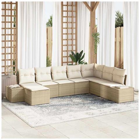 Set di divani da giardino 8 pezzi con cuscini beige in rattan sintetico - Foto 2
