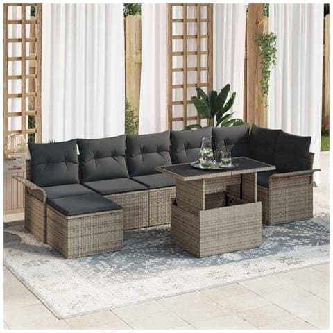 Set Divano da Giardino in 8 Pezzi con Cuscini Rattan Grigio Polietilene - Foto 2