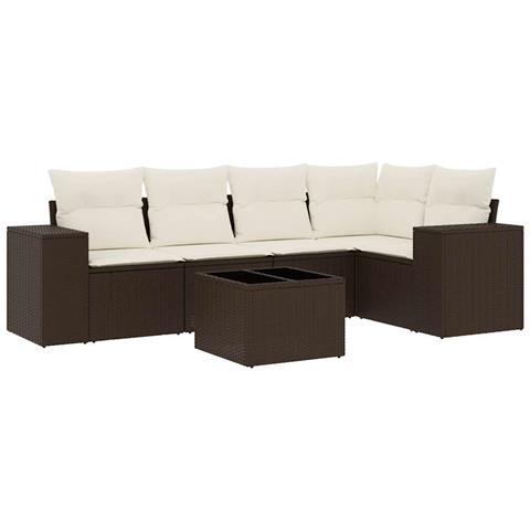 Set Divano da Giardino 6 pz con Cuscini Marrone in Polyrattan - Foto 1