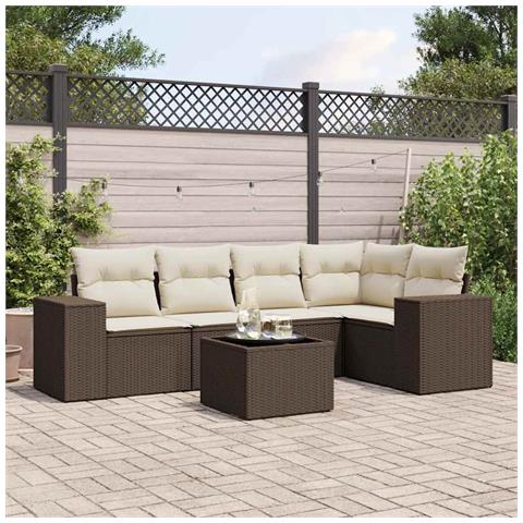 Set Divano da Giardino 6 pz con Cuscini Marrone in Polyrattan - Foto 2