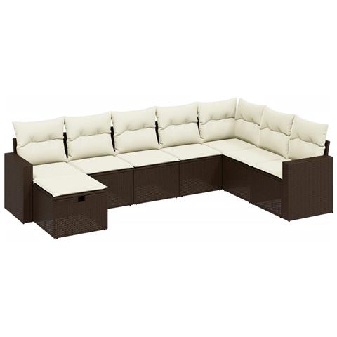 Set Divani da Giardino 8 pz con Cuscini Marrone in Polyrattan - Foto 1