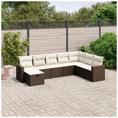 Set Divani da Giardino 8 pz con Cuscini Marrone in Polyrattan - Foto 2