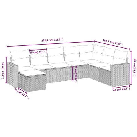 Set Divani da Giardino 8 pz con Cuscini Marrone in Polyrattan - Foto 4
