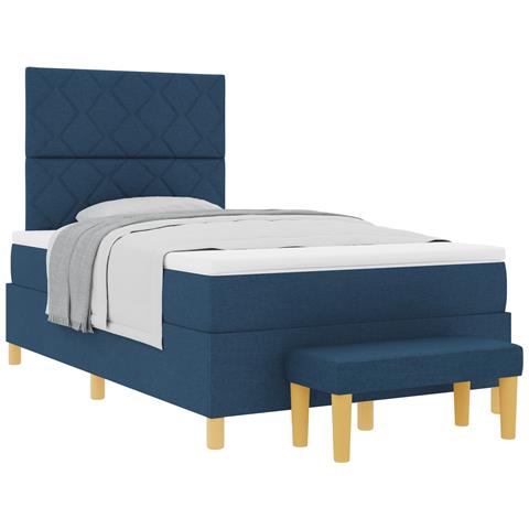 Letto Box Spring con Materasso e Panca Blu 120x200 cm Tessuto - Foto 1