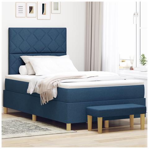 Letto Box Spring con Materasso e Panca Blu 120x200 cm Tessuto - Foto 2