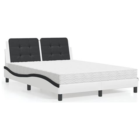 Letto con Materasso Bianco e Nero 140x200 cm in Similpelle - Foto 2