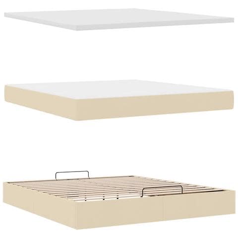 Struttura Letto Pouf con Materasso Crema 160x200 cm in Tessuto - Foto 9