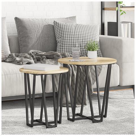 Tavolino 2 pz Rovere Sonoma in Legno Ingegnerizzato e Metallo - Foto 2