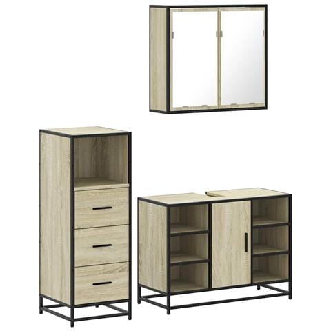 Set Mobili da Bagno 3 pz Rovere Sonoma in Legno Multistrato - Foto 1